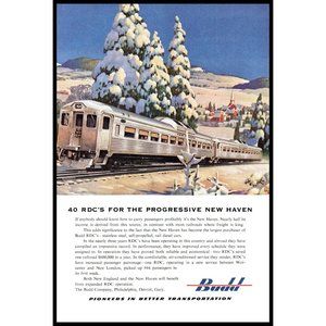 1953 Budd Transportation New Haven Railroad Vintage Print Ad Snow Covered Art